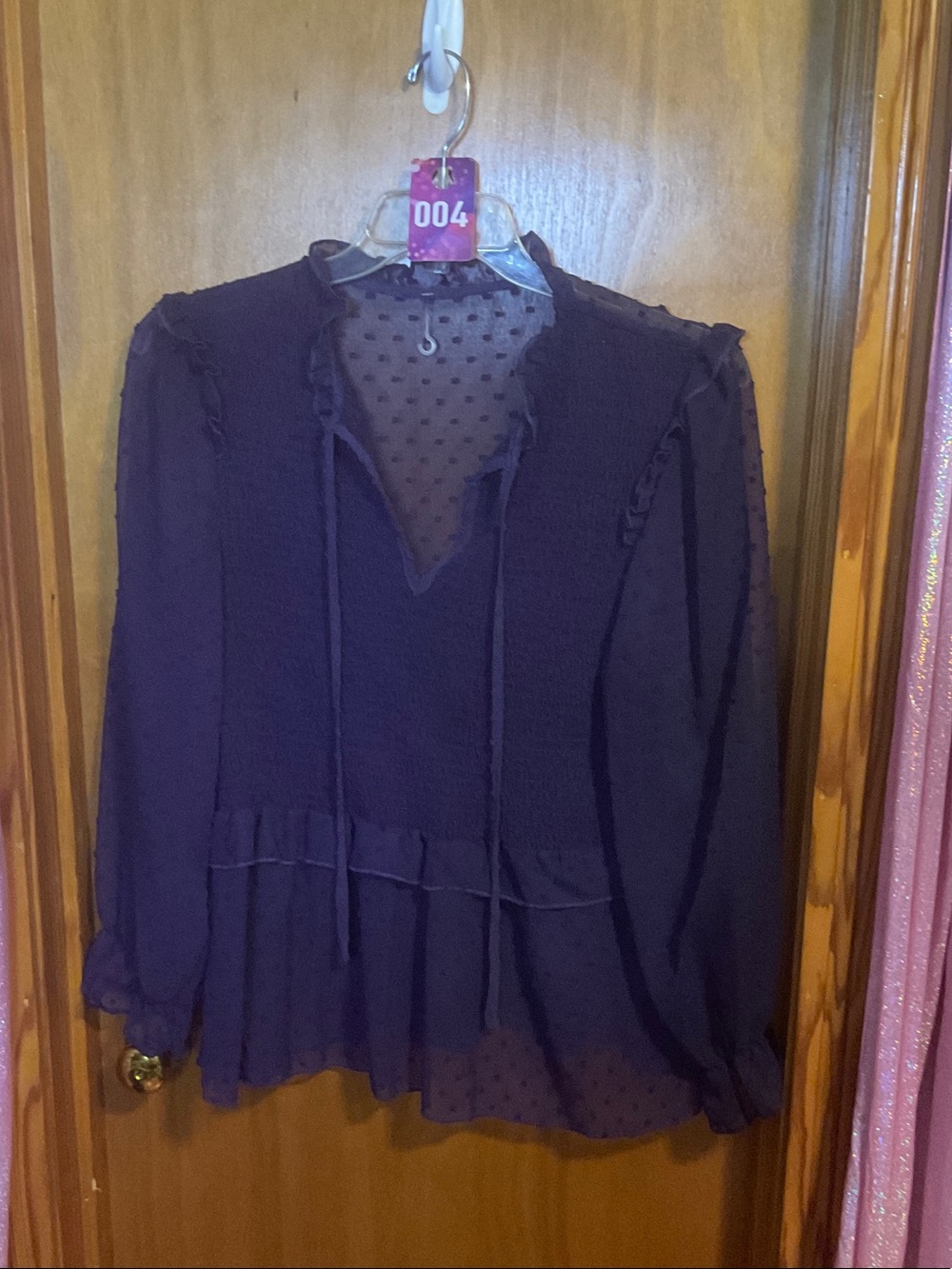 04 - SHEIN Purple Ruffle Tie-Neck Long Sleeve Blouse